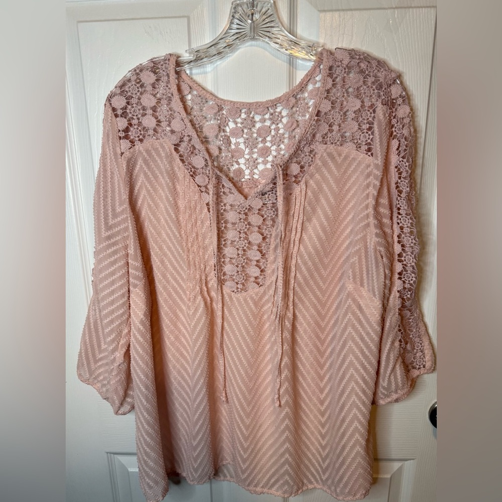 Lace Boho Sheer Blouse in Dusty Rose